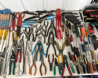 Aviation Shears, Wire Strippers, Long Handled Needles Nose Pliers, Screwdrivers, Allen Wrenches, Tin Snips
