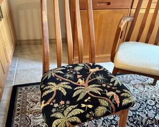 Mid Century Table  with 2 hidden leaves, 6 chairs. 4 chairs have original upholstery, 2 have been recovered. 