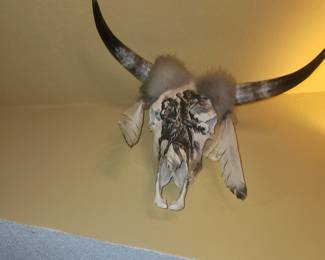 Impressively LARGE Long Horn Steer Painted Skull
