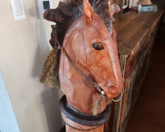 Leather Horse Bust with Matching pedestal