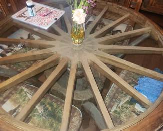 Glass top Wagon Wheel Table $200