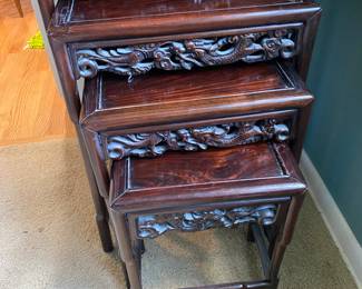 Antique Carved Rosewood Nesting Tables