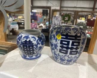 TWO DECORATIVE JARS NO LIDS