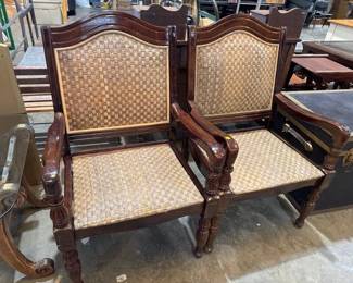 PAIR OF WOOD WICKER CHAIRS