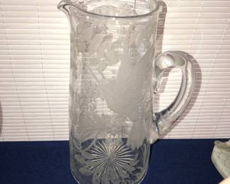 Antique pitcher with beautiful etched design 
