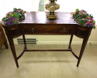Unusual writing desk with built in flower holders or planters 