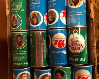 Box full of Vintage RC Cola & Cotton Club Cleveland Cavaliers cans 