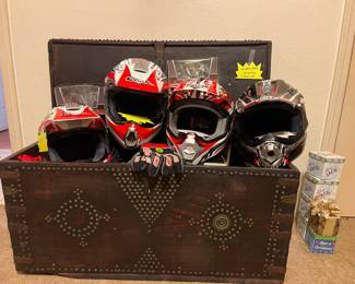 Studded Chest 18Th Century and like new helmets with Boxes