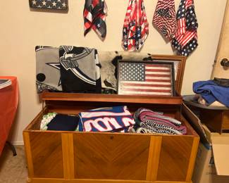 Vintage Cedar Chest, Blankets, and Dallas Cowboy Throws
