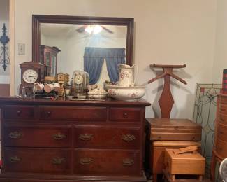 Vintage Dresser, Gentlemans Chair, and Wooden Shoe Box.