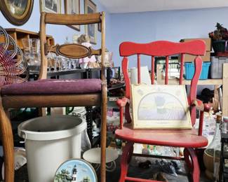 needlepoint chair and child's rocker