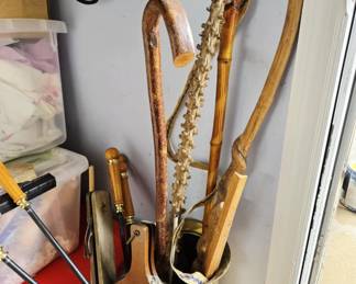 vintage canes and brass umbrella stand