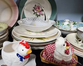 vintage dishes and chickens