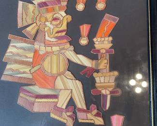 Aztec art, God of Rain in straw marquetrey.