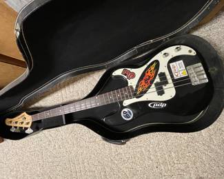 Bass guitar with case by Crate-Pbase; a copy of Fender Percussion Bass 