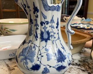 Very large blue & white pitcher by Andrea of Sedek