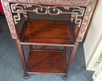 Antique 19th C Chinese Car]ved Rosewood and Red Marble Tea Table