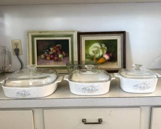 Country Cornflower Basket Corning Ware Casserole dishes with lids