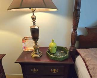 Queen bedroom suite with 4 poster bed, triple dresser, chest of drawers, 2 nightstands, mattress and box springs