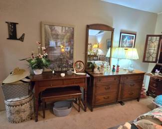 Drexel double dresser with mirror, entry table or desk, piano bench, home decor