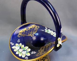 Countess Collection Bohemian Art Glass Hand-painted Basket