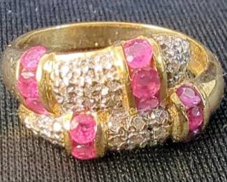 14K Yellow Gold Ring with Rubies and Diamonds