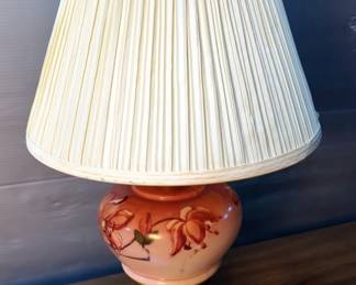 Floral Decorated Table Lamp With Pleated Shade