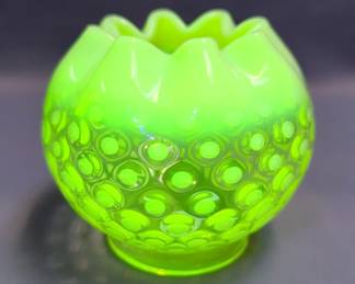 Fenton Vaseline Uranium Glass Rose Bowl Vase