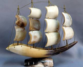 Carved Horn Sailing Ship Model