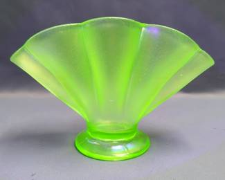 Vaseline Uranium Glass Fan Vase