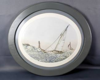 Paul Geygan (American Died 2000) 'Lighthouse Sailboat' Print