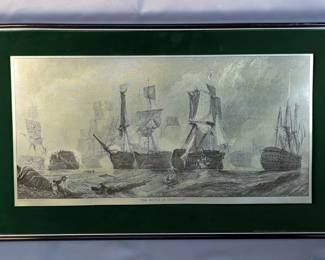 'The Battle of Trafalgar' Metal Etching, Pict By C. Stanfield, R.A., Etching By John Ward, Framed, 13" x 22.5"