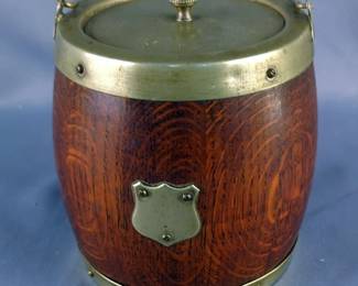 Wooden Barrel Style Biscuit Jar With Metal Accents