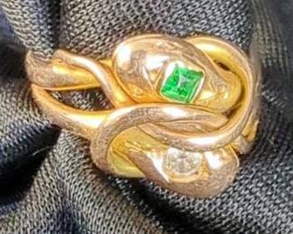 Emerald and Diamond Snake Style Ring