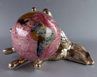 Display Metal Hand Spinning Gemstone Globe, 5.75" Tall x 10" Wide