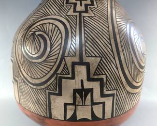 arge Polychrome Round Bottom Pottery Jar, Signed "Lucio Soto Velo Mx.", 16" Tall