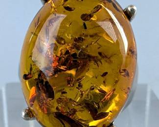 Sterling Silver And Baltic Amber Ring, 925 Silver, Size 7