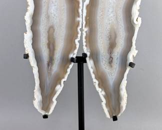 Brazilian Banded Agate Slice Wing Display On Metal Stand, 14" Tall