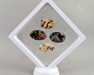 Polished Oval Cabochons, Qty. 4 In Floating Display Case