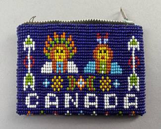 Beadwork And Leather Canada Wallet, 4" x 3"