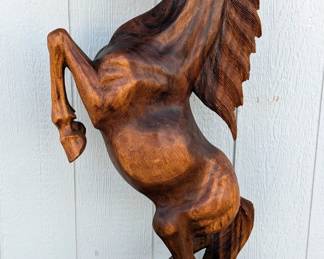 Large Hand Carved Rearing Horse Statement Piece Statue, 41" Tall