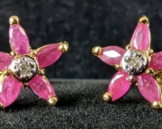 18K Yellow Gold Plated 1.05CTW Ruby And Diamond Stud Earrings