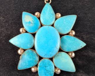 Turquoise Cabochon Pendant, 9 Stones