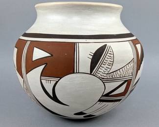 Polychrome Hopi Pottery Vase By Joy Navasie, Frog Woman, Marked, 5" Tall x 5.75" Wide