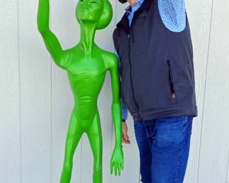 Life Size Alien/Extraterrestrial Statue, Cast Aluminum With Anchor Points - 72" Tall