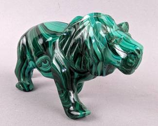 Polished Carved Malachite Lion Statue, 2.5" Tall