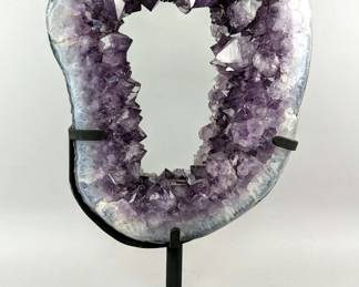 Brazilian Amethyst Geode Portal/Slice On Metal Display Stand, 15.75" x 9", 7.7kg