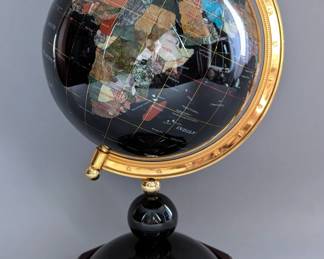 Spinning Gemstone Globe With Gemstones Of The World Including Abalone Shell, Turquoise, Rhodonite, Mother Of Pearl, Rich Jade, Reconstructed Lapis, And More, New In Box