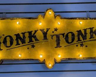 Electric Light Up Honky Tonk Painted Wall Sign, 20 Bulbs, 20" Tall x 46.5" Wide
