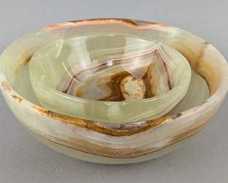 Polished Nesting Green Onyx Bowls, 4" And 2.75"